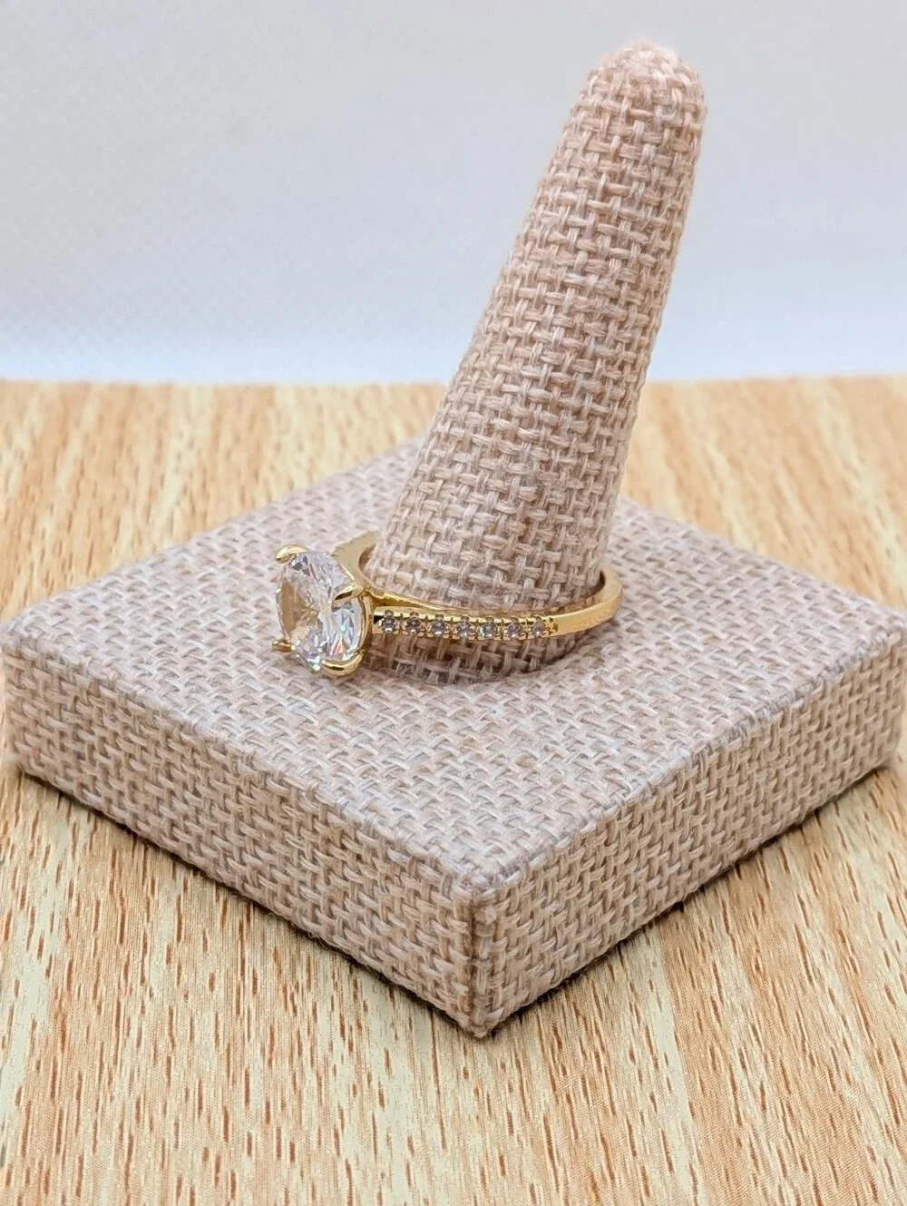 Gold Solitaire CZ Starement Ring - Sparkling Clear Stone